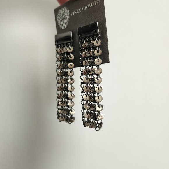 NWT Vince Camuto Sequin Earrings Hematite Black Dangle 3" Long - Picture 8 of 12